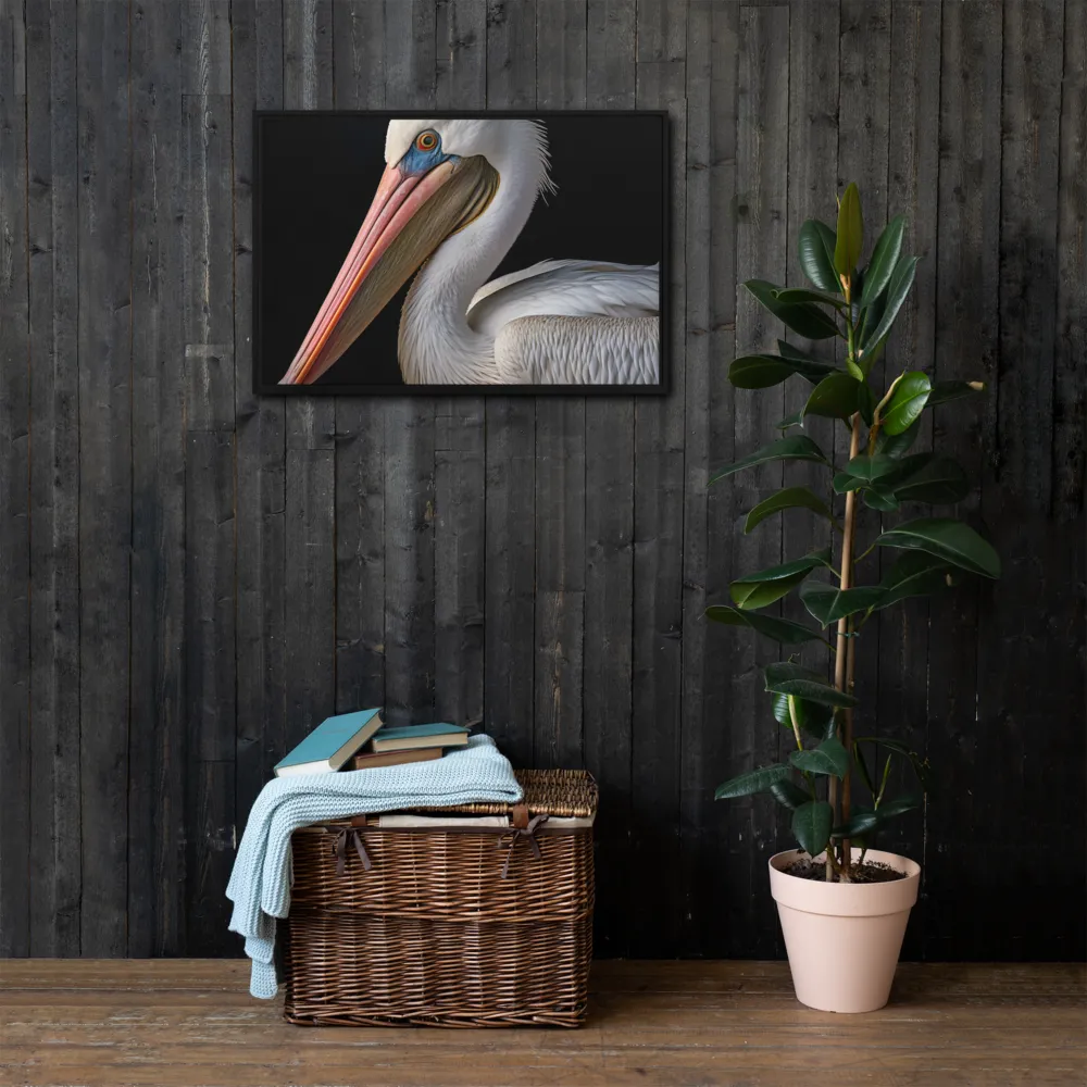 Elegance in White: The Pelican | Canvas with Black Frame | 20″×30″