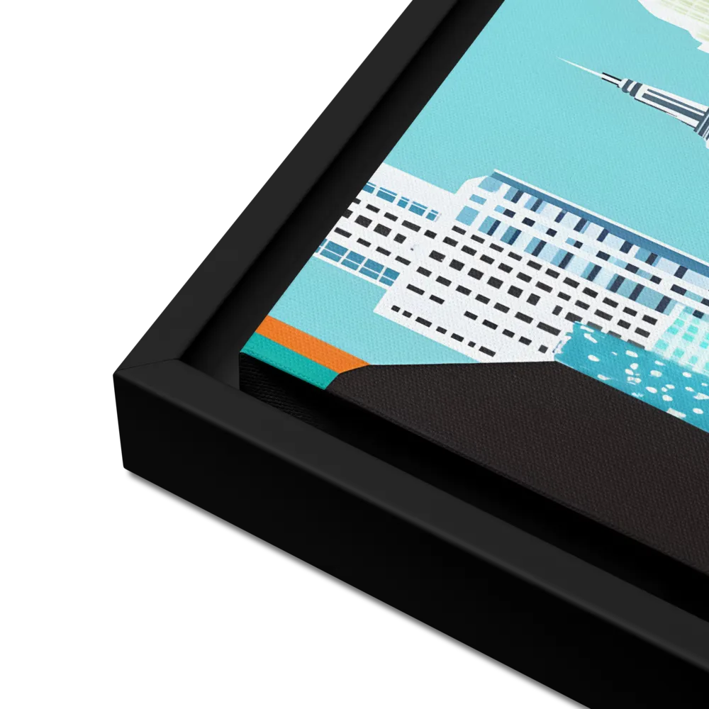 Urban Symphony: A Modern Cityscape | Canvas with Black Frame | 16″×16″