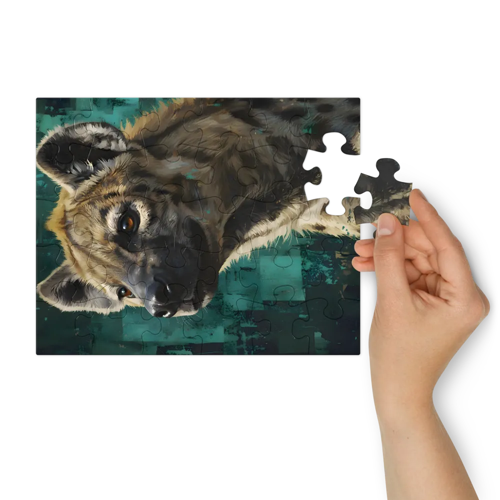 Teal Hyena Portrait 
 Jigsaw Puzzle in Tin Box