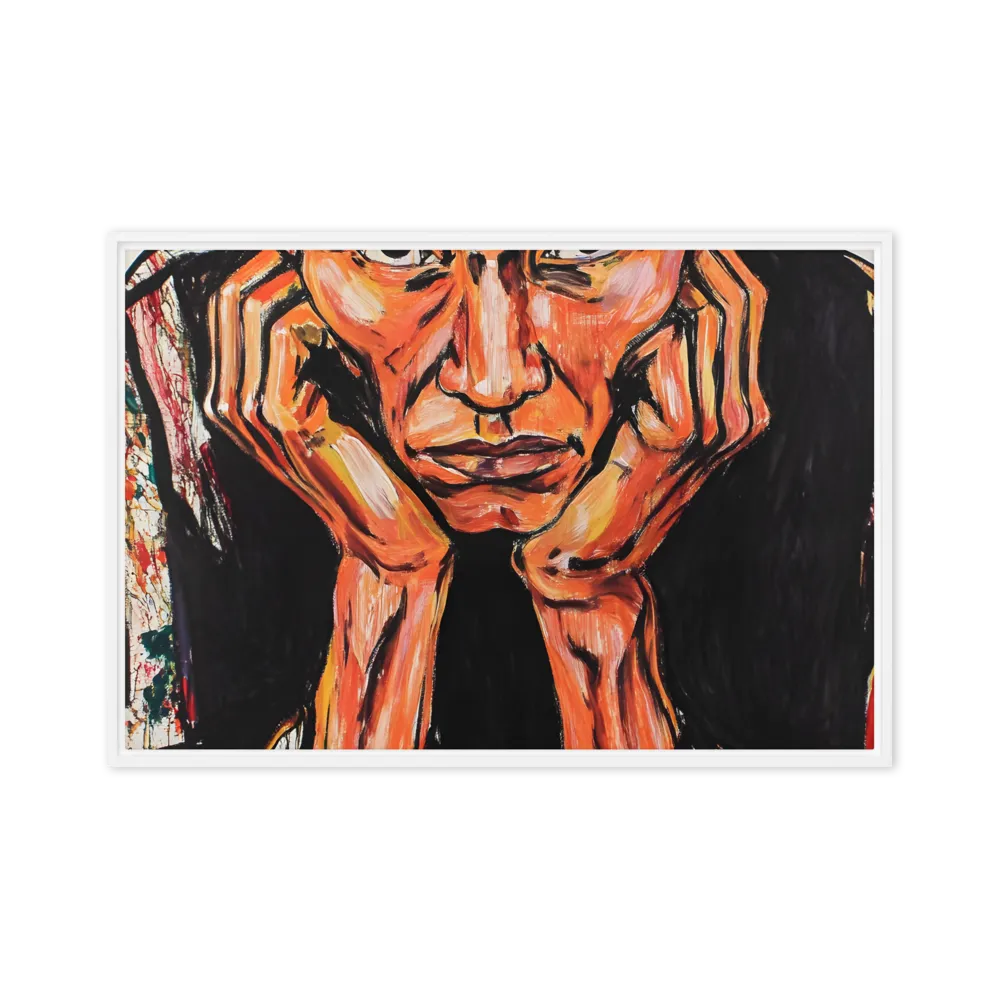 Contemplative Intensity: An Expressionist Portrait | Canvas with White Frame | 20″×30″