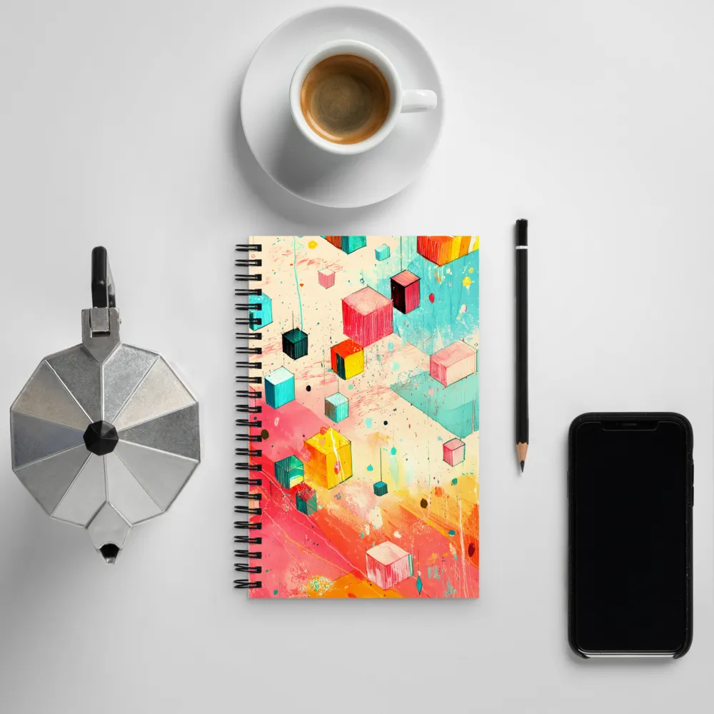 Suspended Cubes in Colorful Abstraction | Spiral Notebook