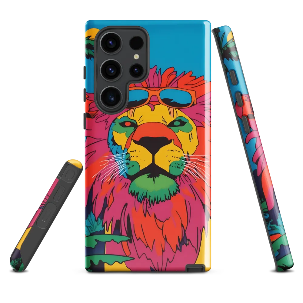 Lion with Sunglasses: A Vibrant Tropical Portrait