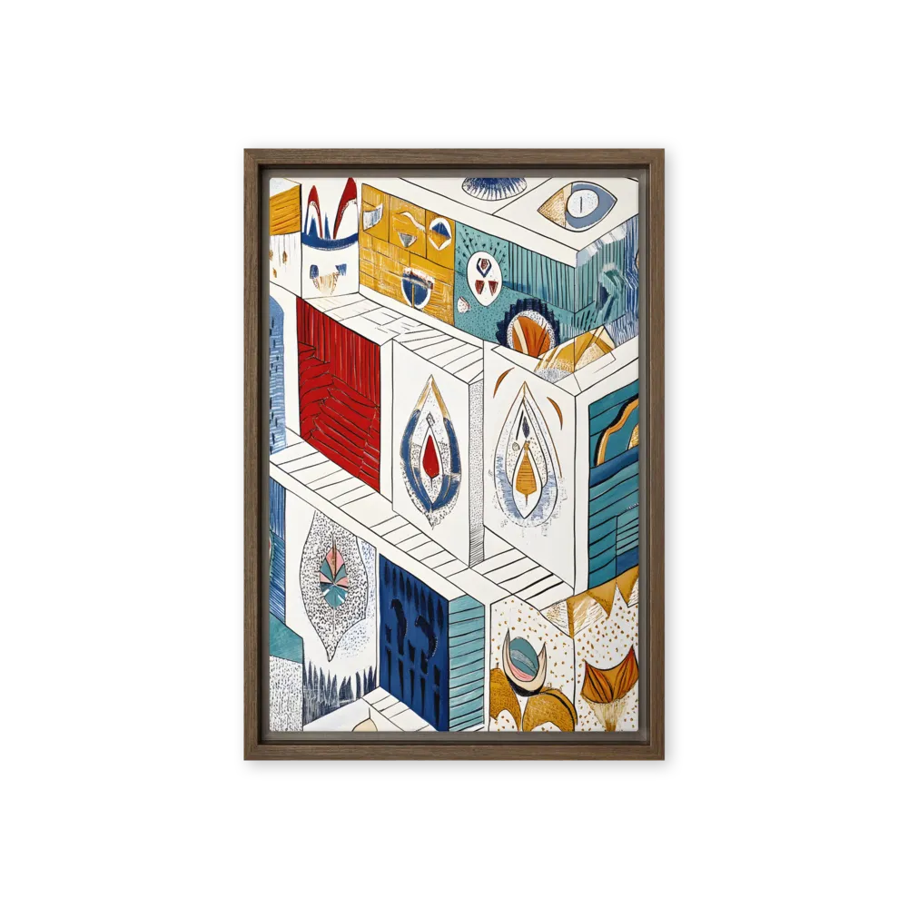 Symphony of Geometric Harmony | Canvas with Brown Frame | 12″×18″