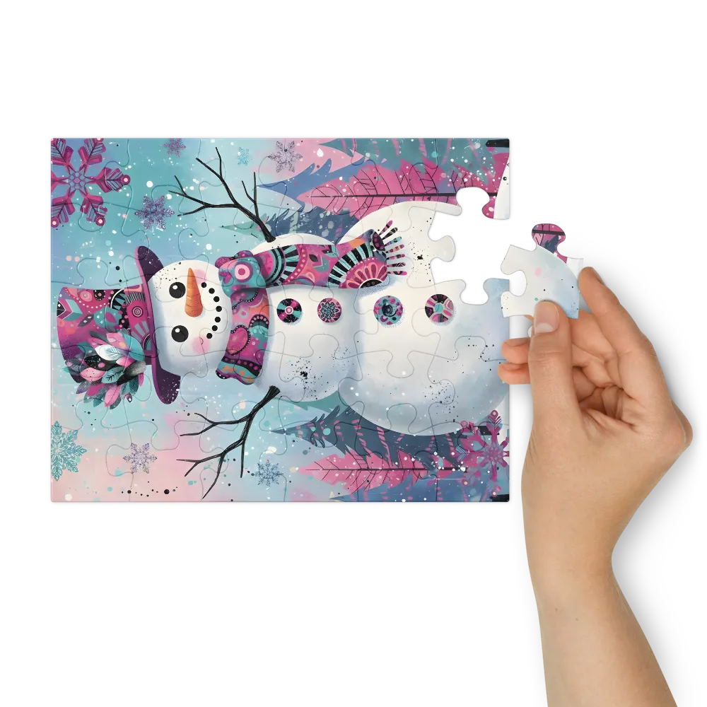 Patchwork Snowman 
 Jigsaw Puzzle in Tin Box