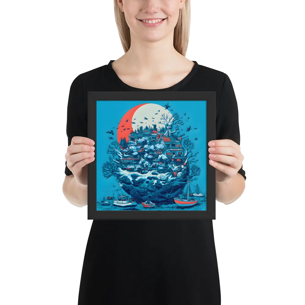 Harbor of the Floating Isle 
 Poster with Black Frame | 10″x 10″
