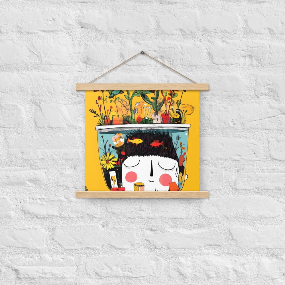 Whimsical Garden Head | Poster With Oak Wood Hanger | 14″×14″