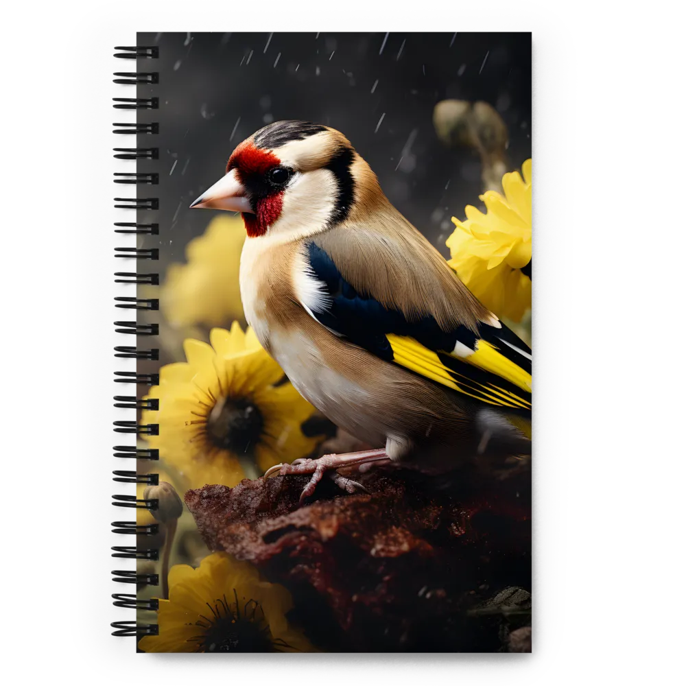 Harmony in Nature: A Goldfinch Amidst Blooms | Spiral Notebook