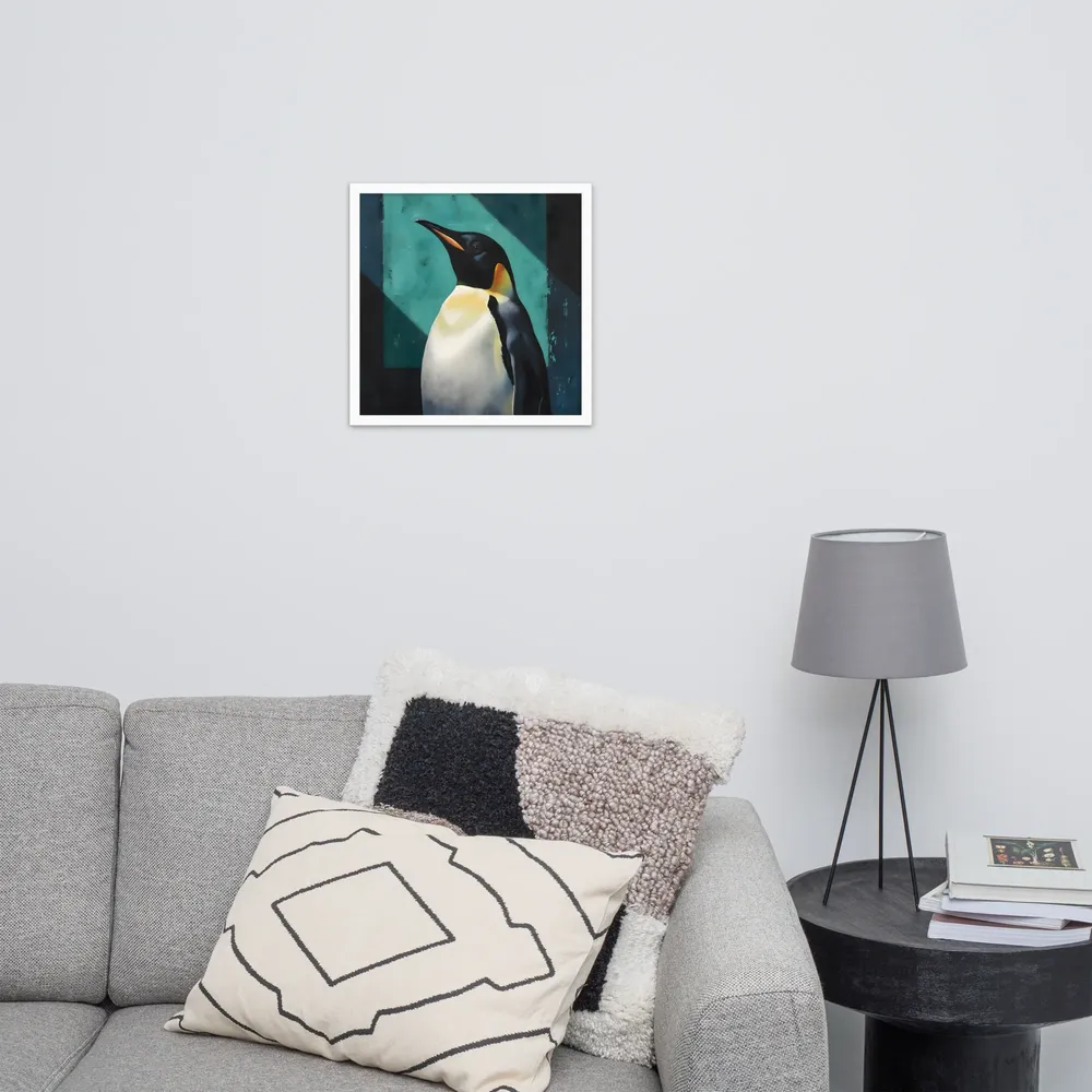 Regal Penguin 
 Poster with White Frame | 18″x 18″