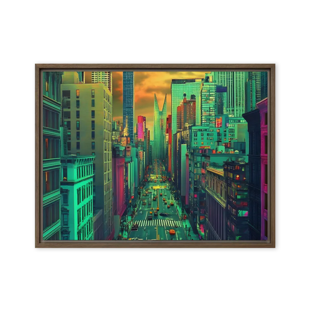 Urban Surrealism: Neon Dreams | Canvas with Brown Frame | 18″×24″