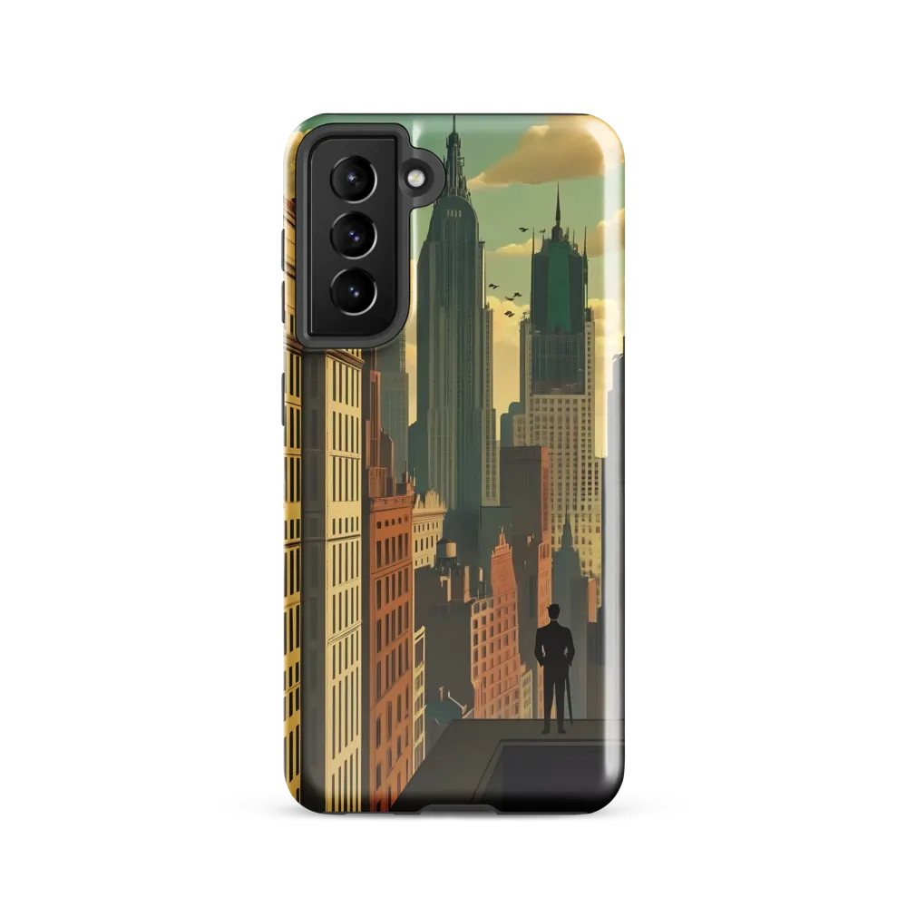 Urban Dreams: A Silhouette in Art Deco Cityscape