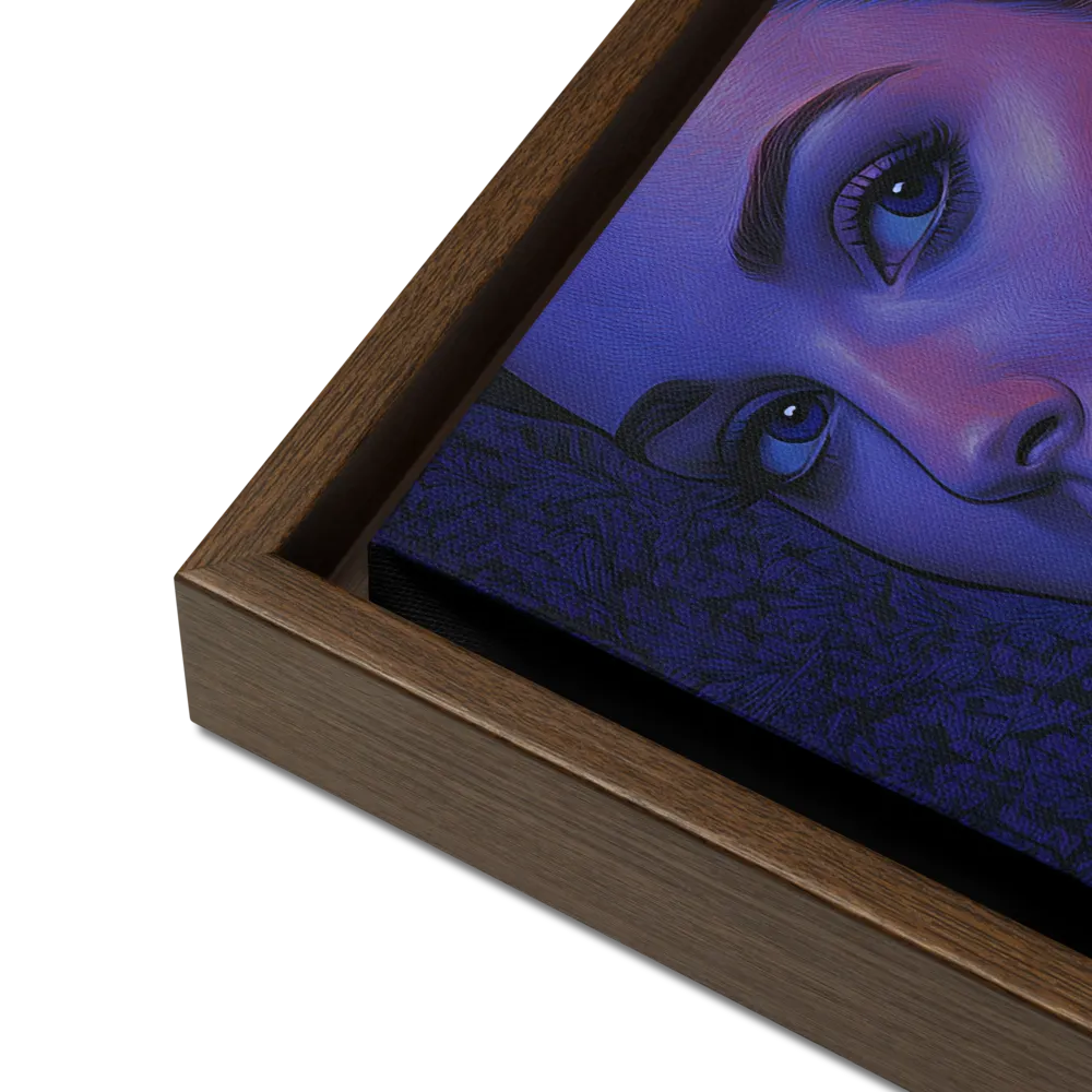 Ethereal Portrait in Blue and Red | Canvas with Brown Frame | 16″×16″