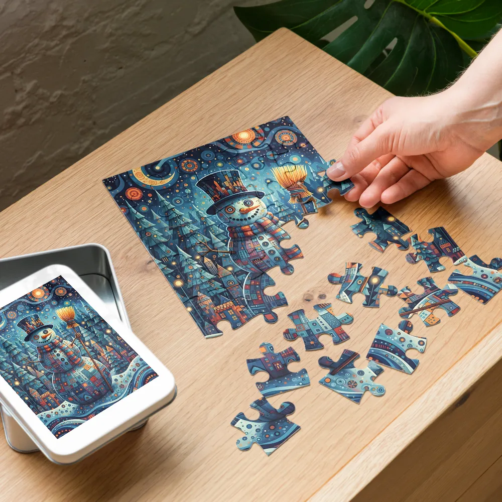 Mosaic Snowman 
 Jigsaw Puzzle in Tin Box