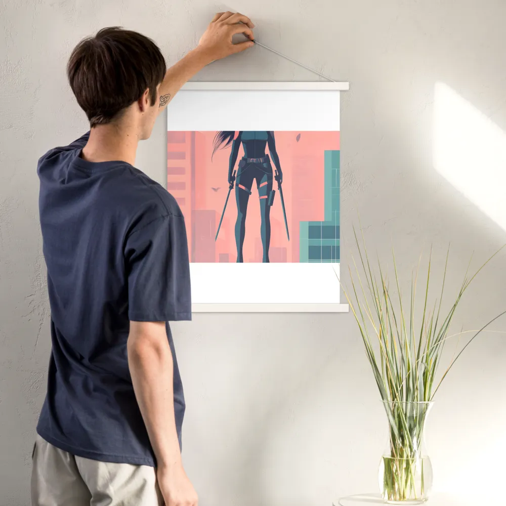 Urban Sentinel: A Warrior's Stand | Poster With White Wood Hanger | 18″×24″