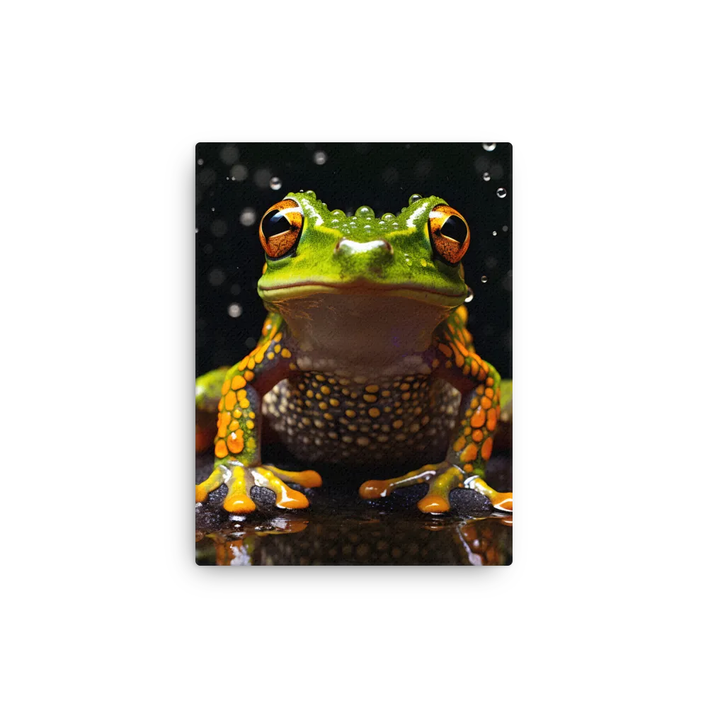 Emerald Elegance: The Frog in Focus | Thin Canvas | 9″×12″