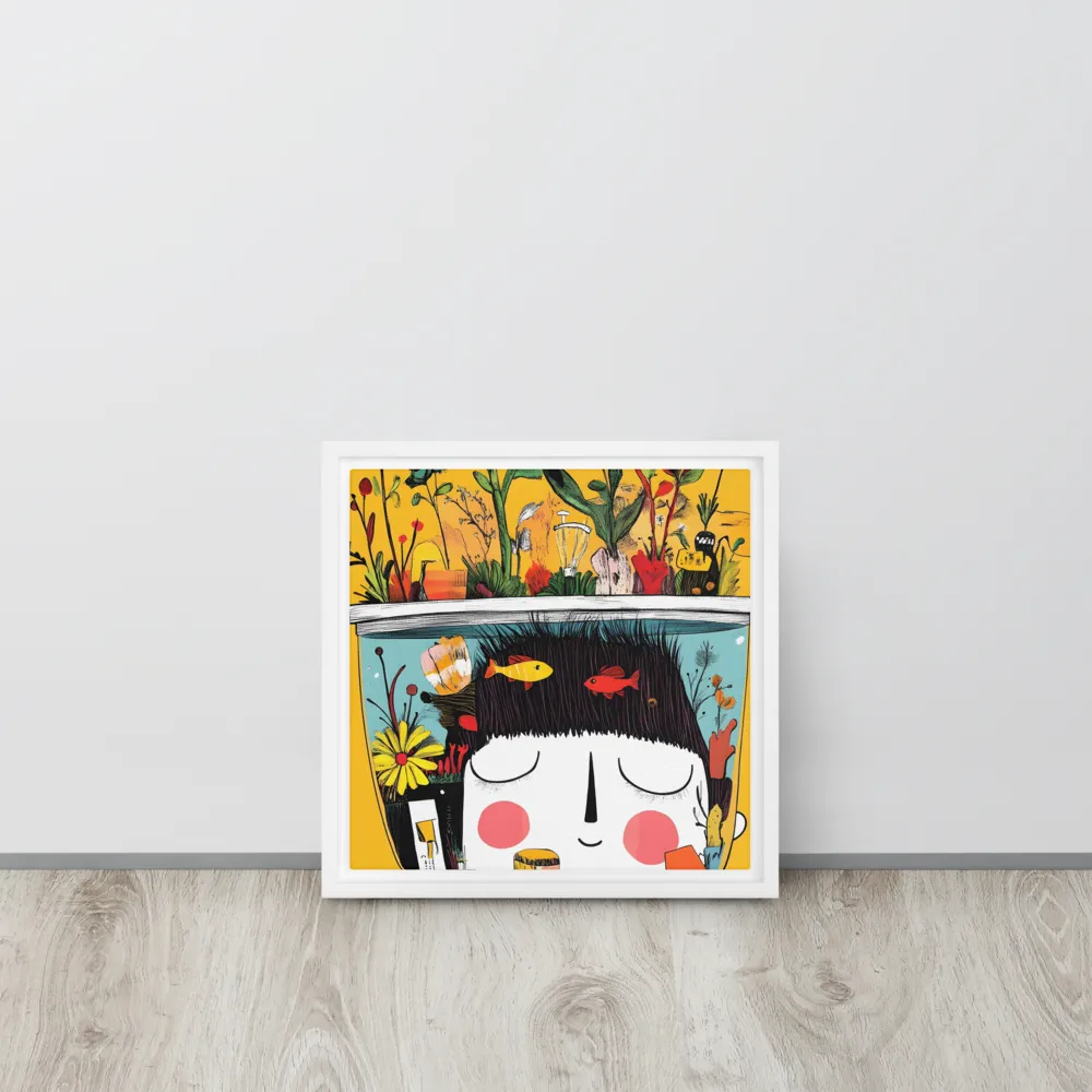 Whimsical Garden Head | Canvas with White Frame | 12″×12″