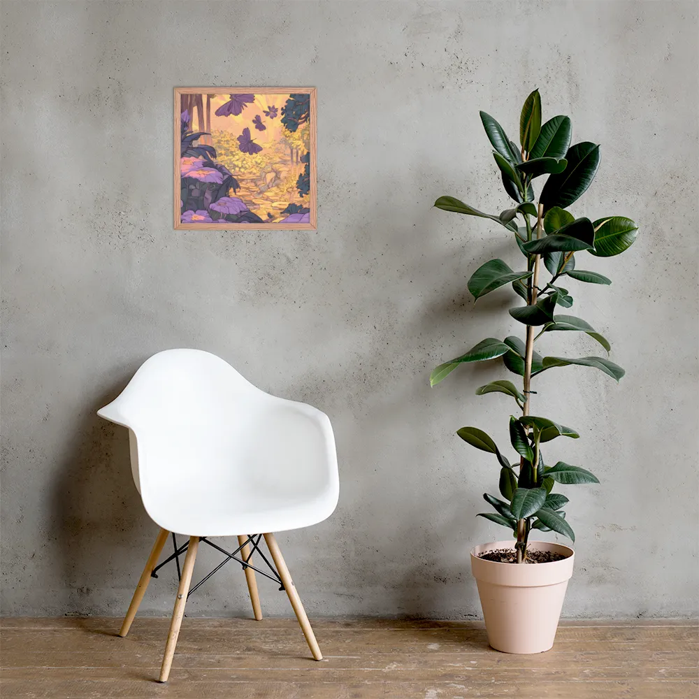 A Serene Dance of Butterflies | Poster with Red oak Frame | 16″×16″