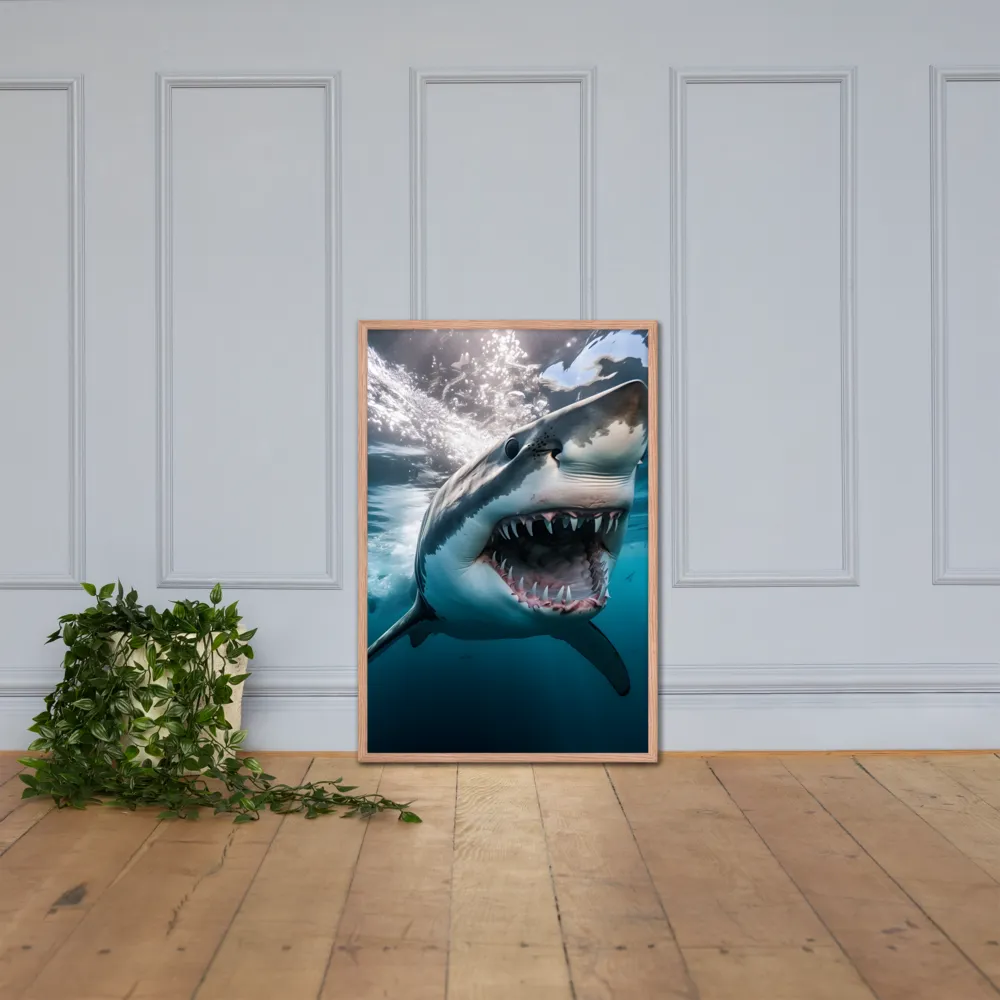 Majesty of the Ocean: The Great White Shark | Poster with Red oak Frame | 24″×36″