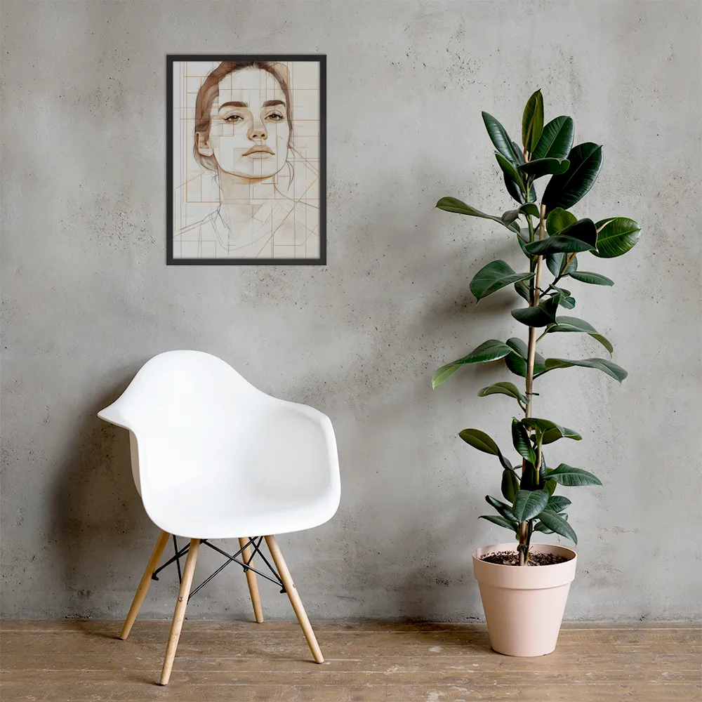 Geometric Serenity: A Minimalist Portrait | Poster with Black Frame | 18″×24″