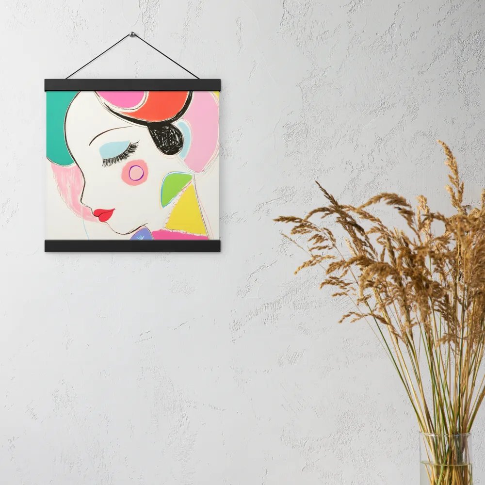 Whimsical Portrait in Colorful Abstraction | Poster With Black Wood Hanger | 12″×12″
