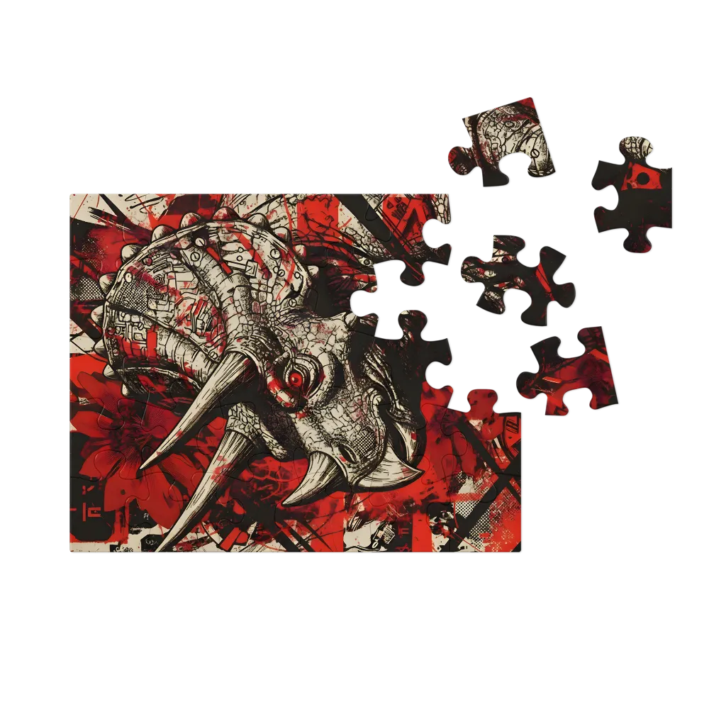 Crimson Triceratops 
 Jigsaw Puzzle in Tin Box