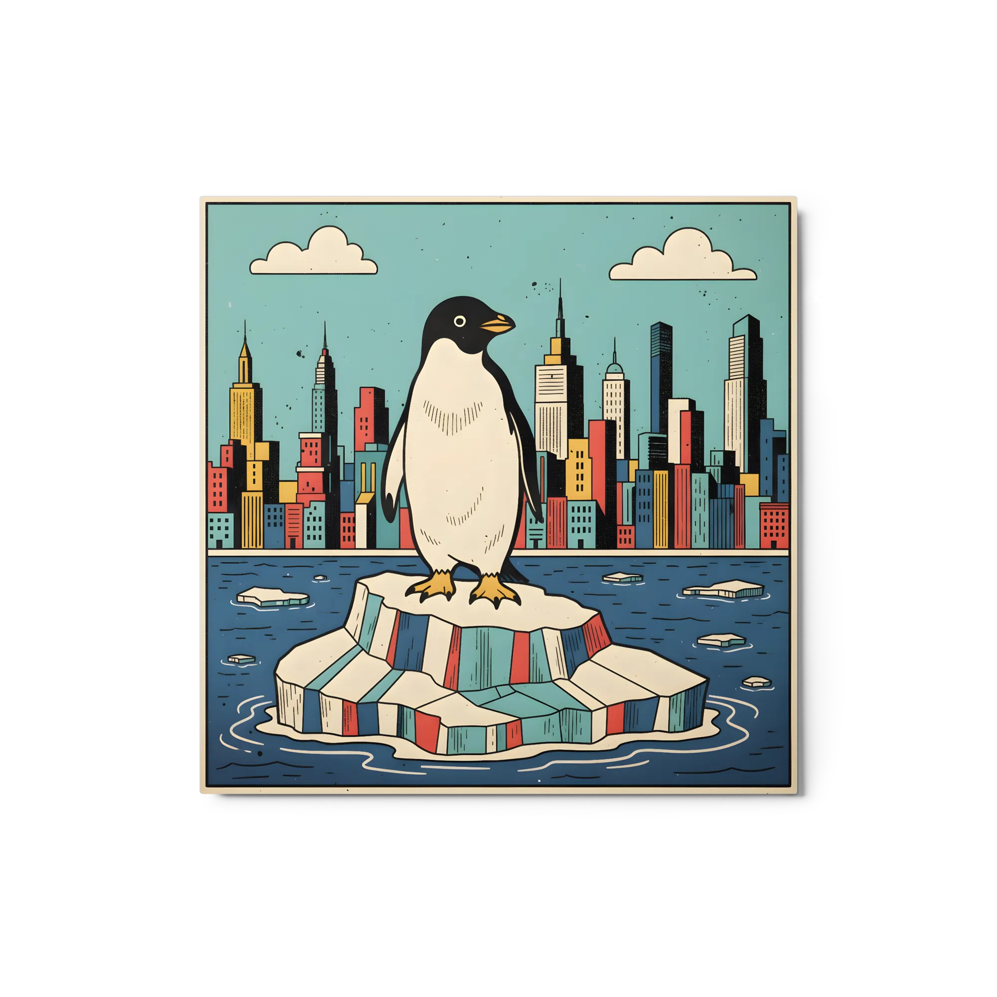 Urban Penguin 
 Metal Print | 12″x 12″