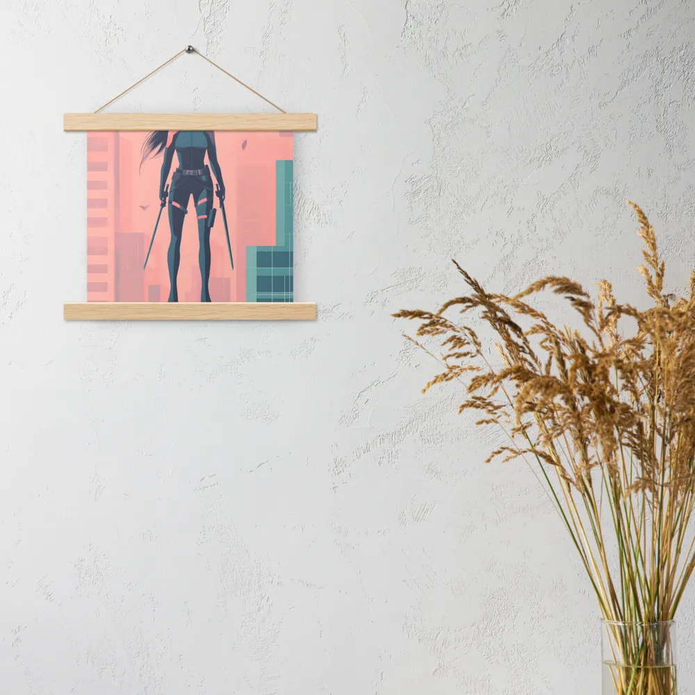 Urban Sentinel: A Warrior's Stand | Poster With Oak Wood Hanger | 10″×10″