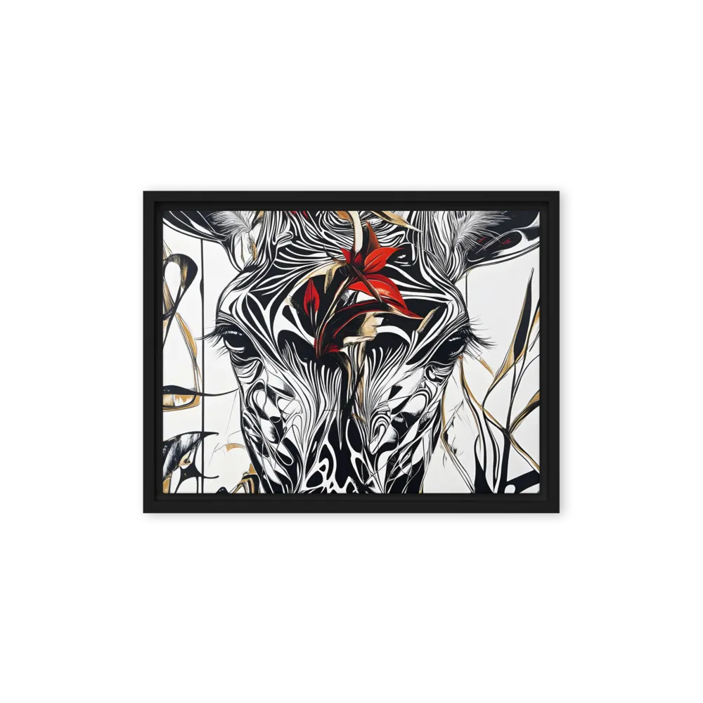Floral Elegance: The Giraffe's Portrait | Canvas with Black Frame | 12″×16″