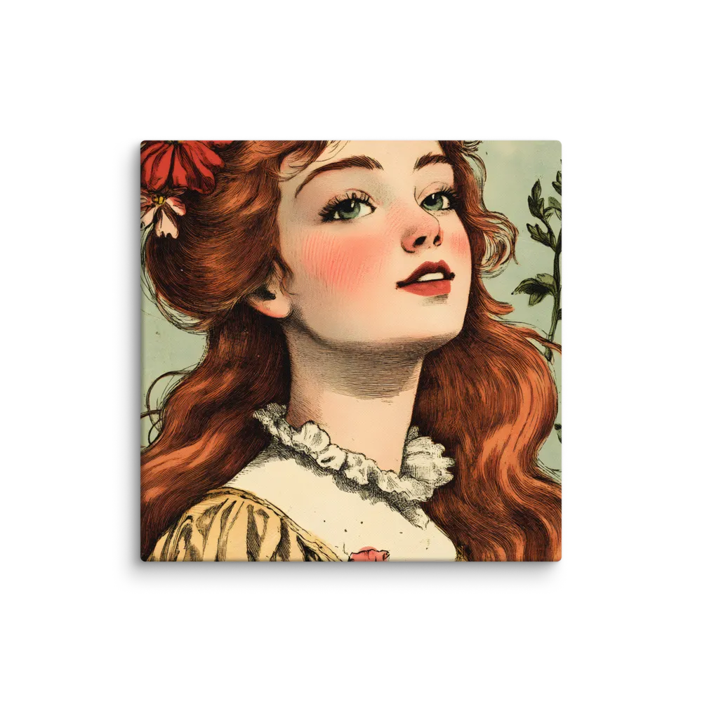 Whimsical Portrait of a Flower-Adorned Girl | Canvas | 24″×24″