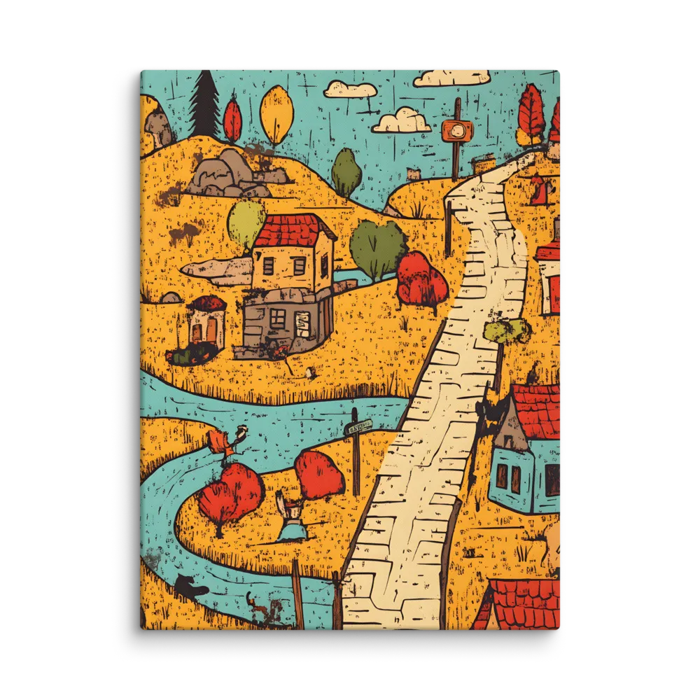 Whimsical Village Landscape | Canvas | 18″×24″