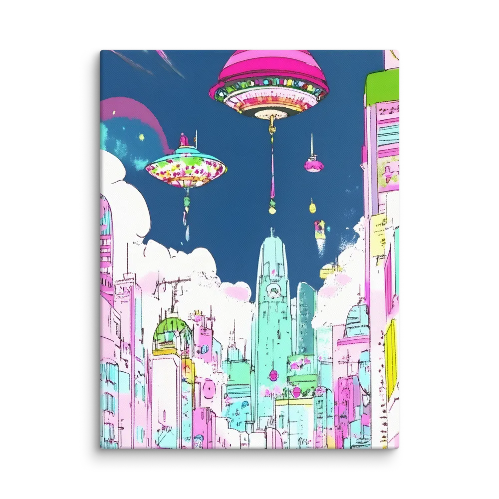 Futuristic Cityscape with Floating Structures | Canvas | 12″×16″