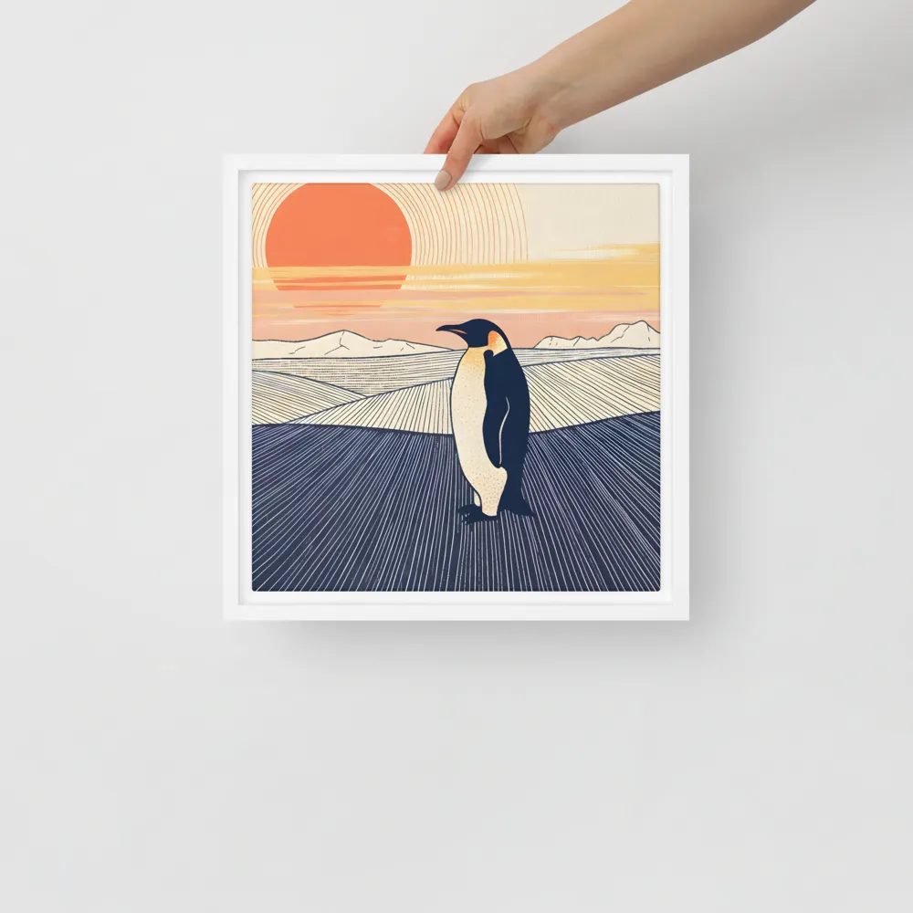 Penguin at Sunset 
 Canvas with White Frame | 12″x 12″