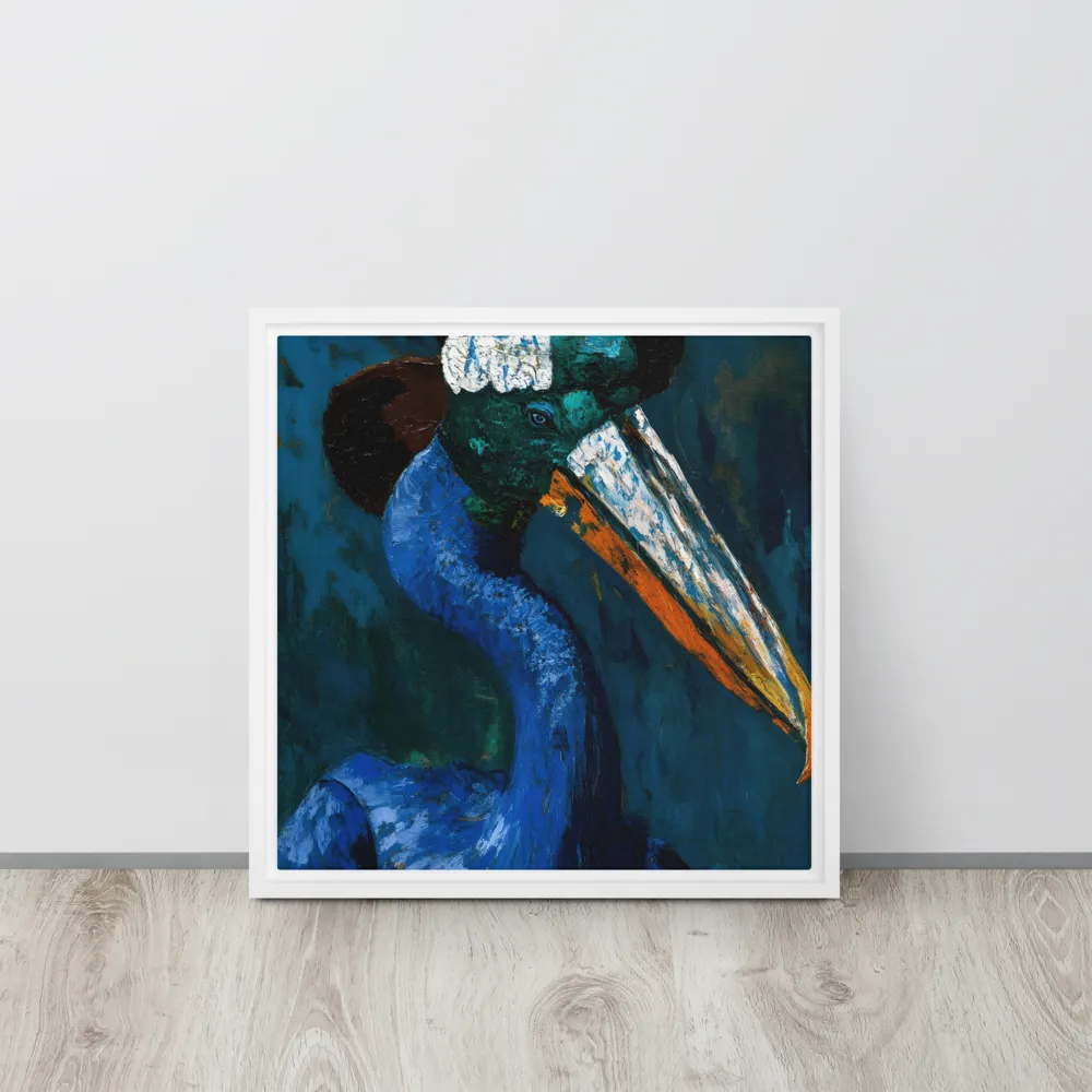 Majestic Absurdity: The Hat-Wearing Bird | Canvas with White Frame | 16″×16″