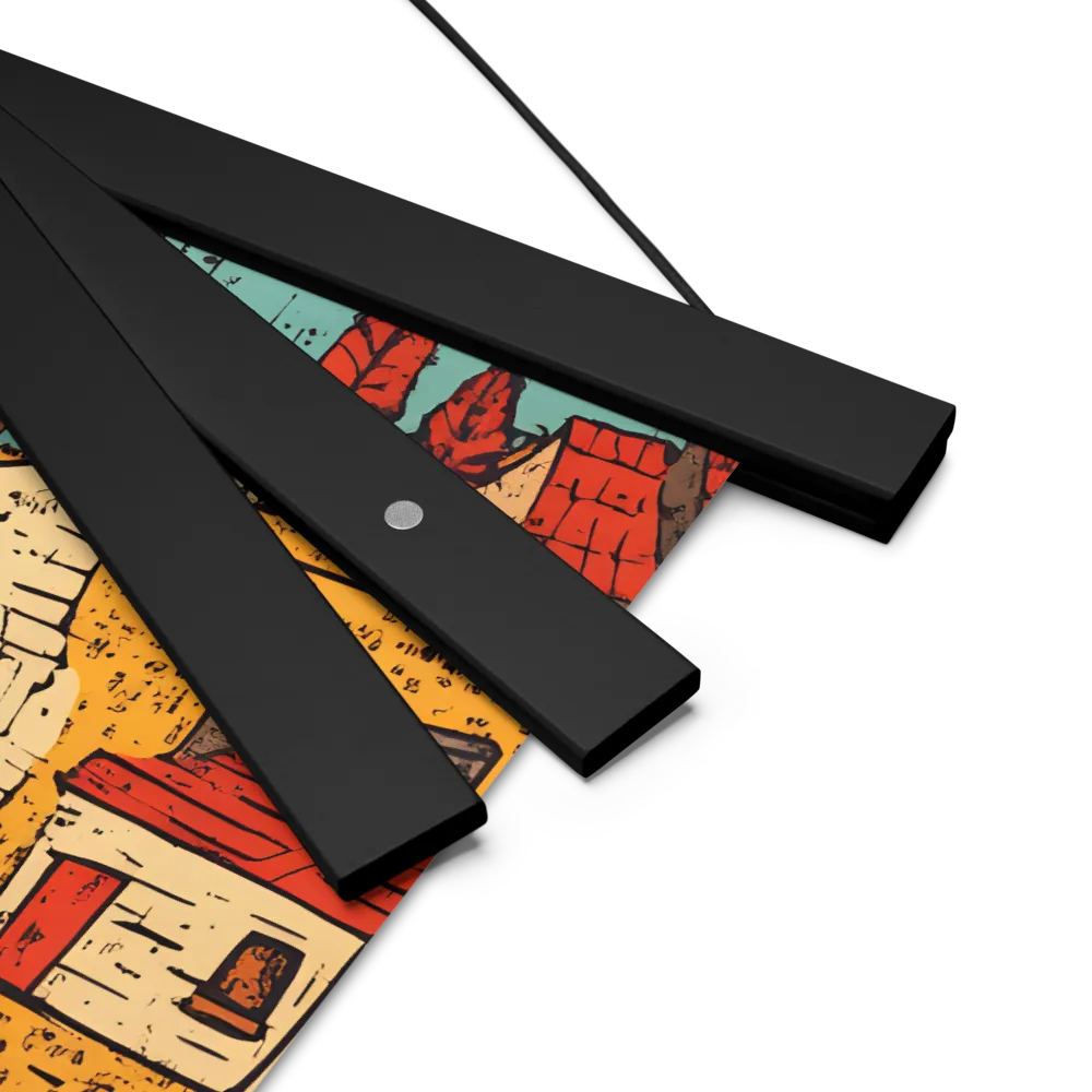 Whimsical Village Landscape | Poster With Black Wood Hanger | 14″×14″