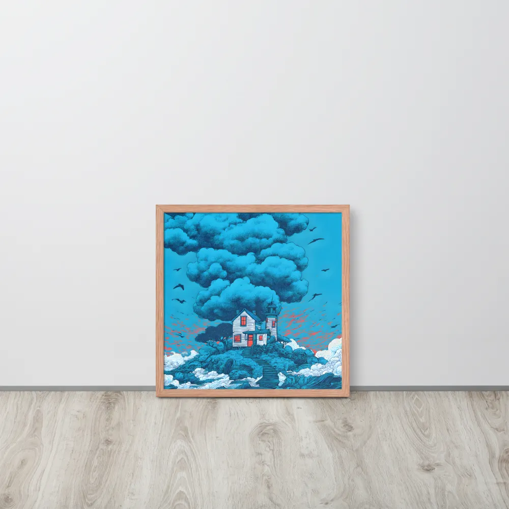 Beacon on Blue 
 Poster with Red oak Frame | 18″x 18″