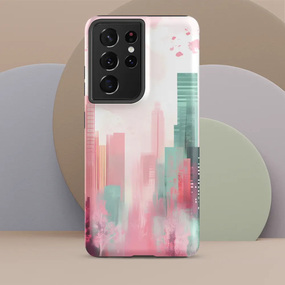 Dreamy Cityscape in Pink and Cyan