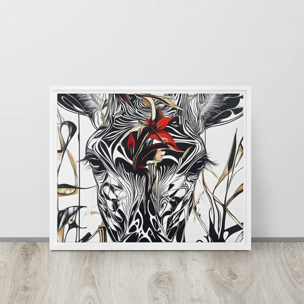 Floral Elegance: The Giraffe's Portrait | Canvas with White Frame | 16″×20″