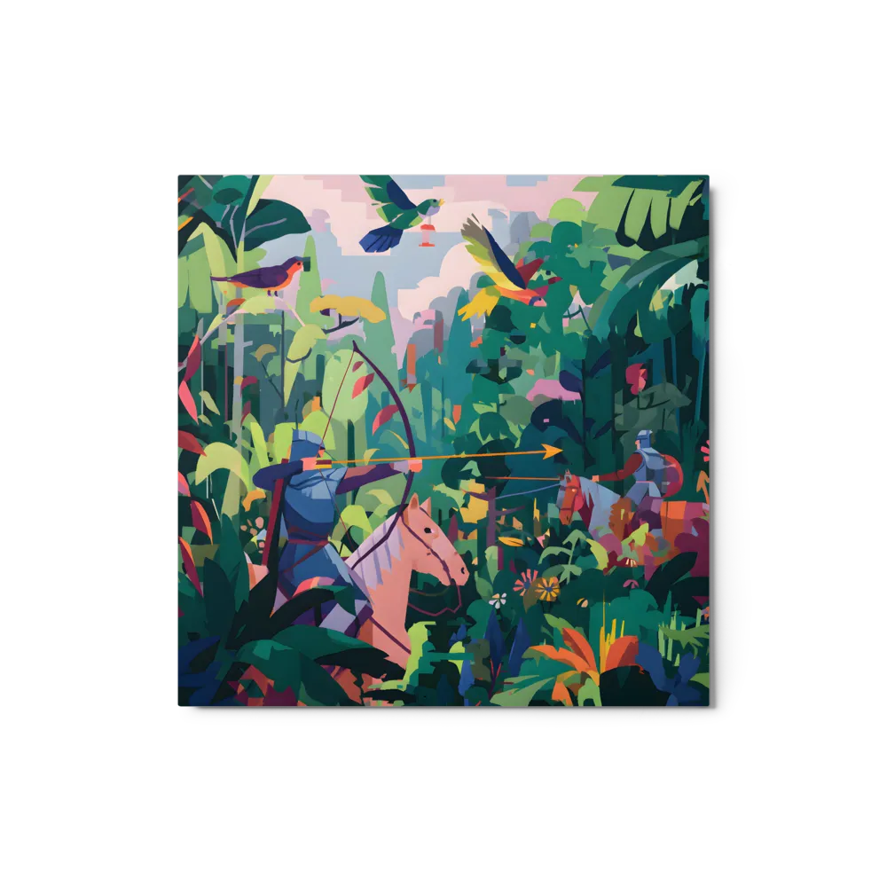 Stylized Jungle Pursuit 
 Metal Print | 12″x 12″