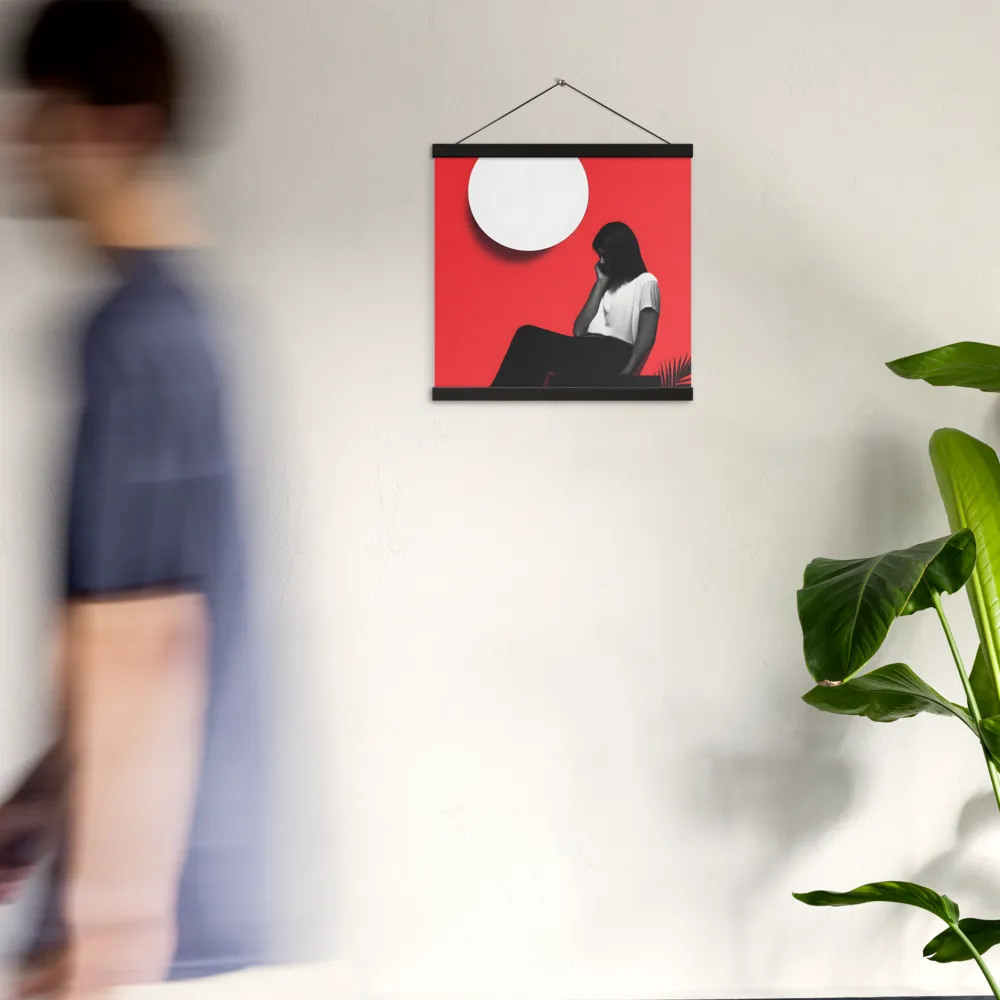 Contemplation in Red | Poster With Black Wood Hanger | 16″×16″