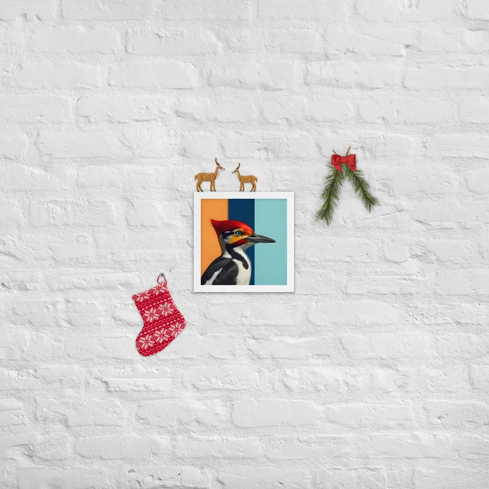 Geometric Woodpecker 
 Poster with White Frame | 10″x 10″
