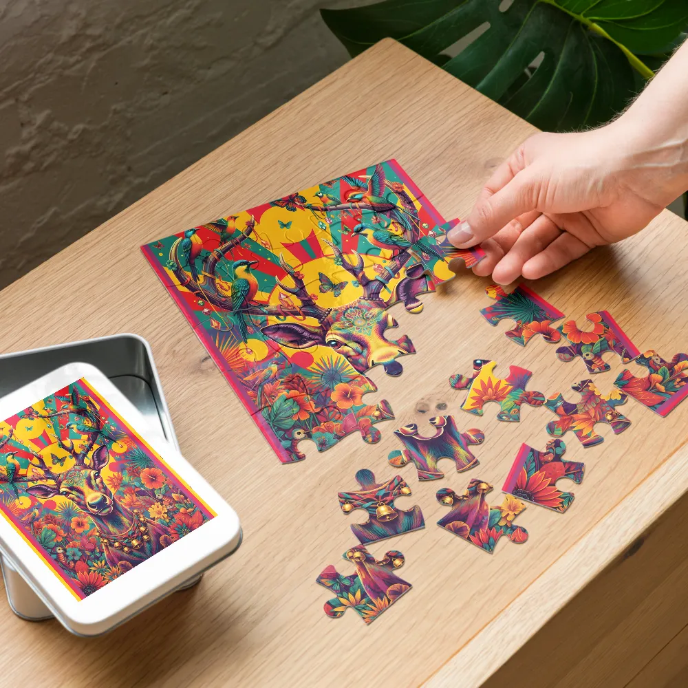 Psychedelic Stag 
 Jigsaw Puzzle in Tin Box
