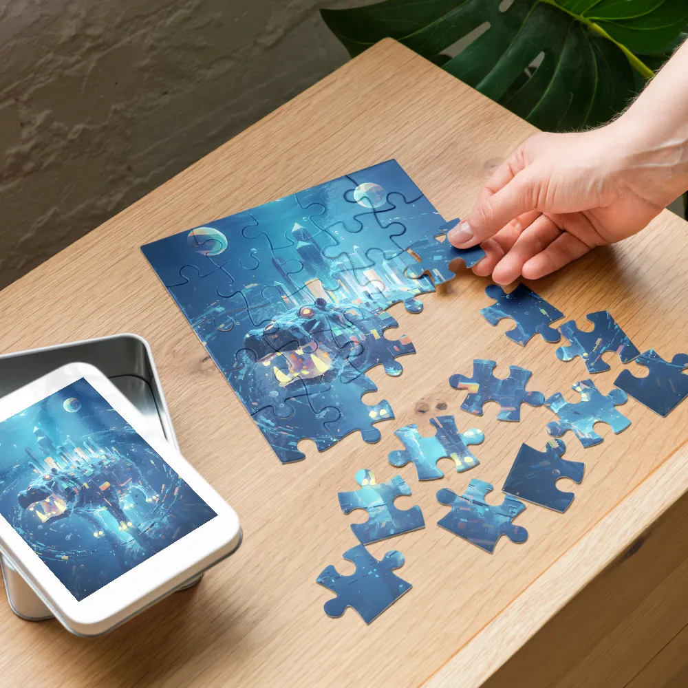 Submerged City Hippo 
 Jigsaw Puzzle in Tin Box