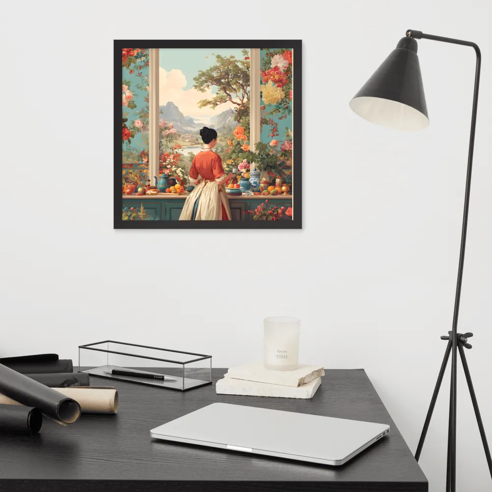 Window to the Garden 
 Poster with Black Frame | 16″x 16″