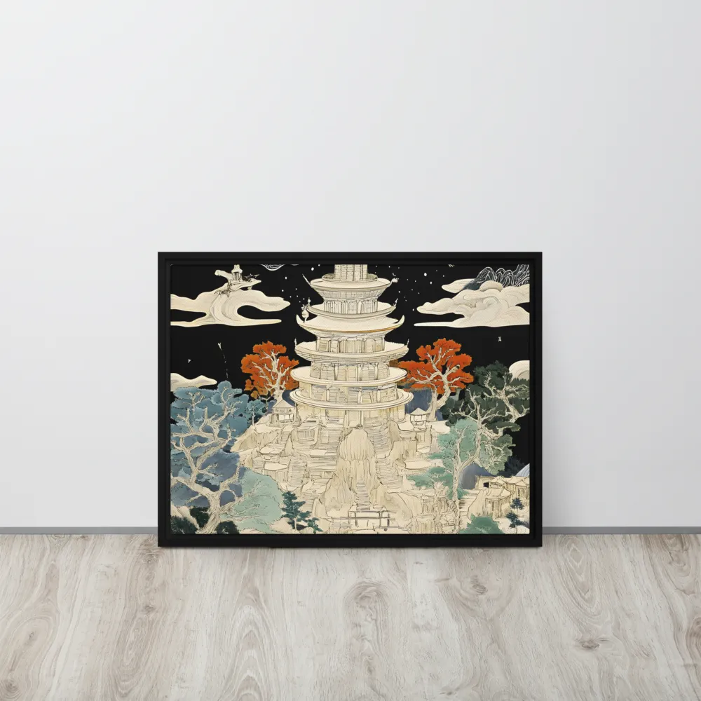 Whispers of the Pagoda | Canvas with Black Frame | 18″×24″