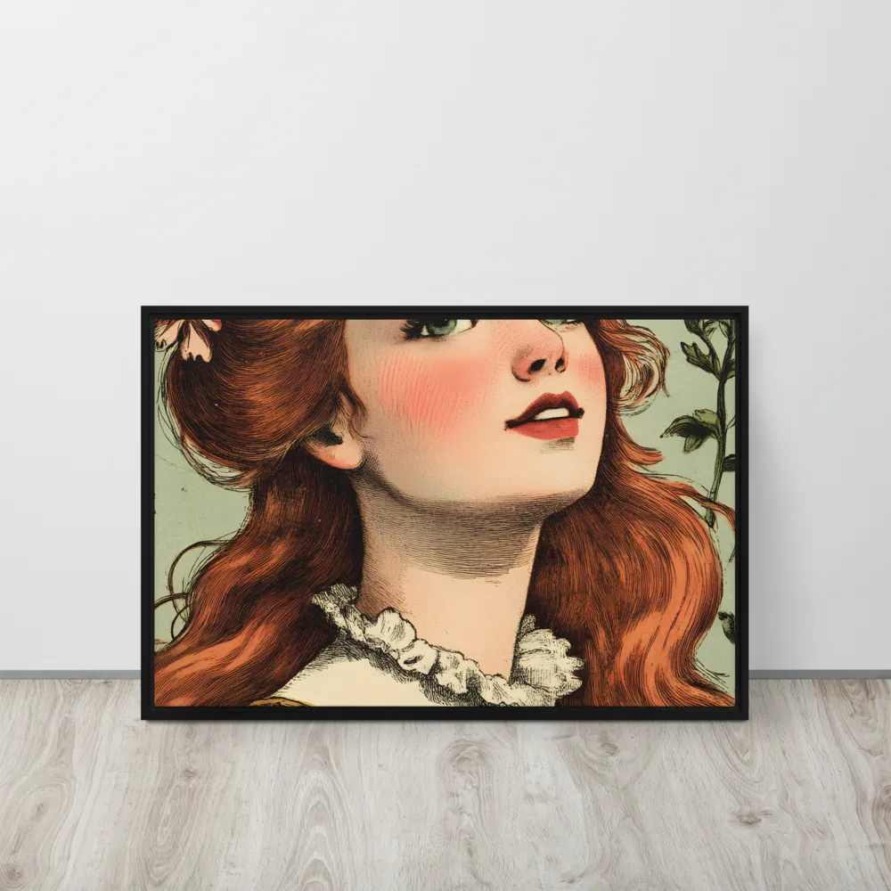 Whimsical Portrait of a Flower-Adorned Girl | Canvas with Black Frame | 20″×30″