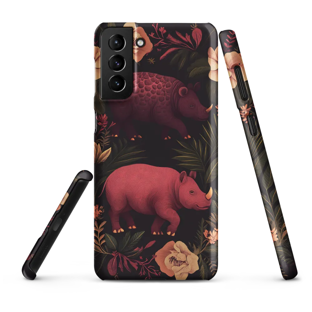 Rhinos in Floral Embrace