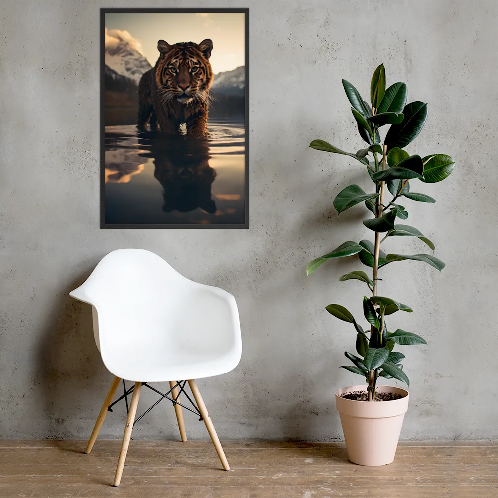 Majestic Reflection: The Tiger's Domain | Poster with Black Frame | 24″×36″