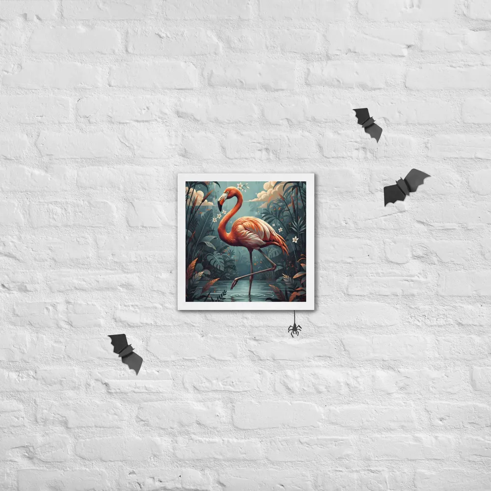 Twilight Flamingo 
 Poster with White Frame | 14″x 14″