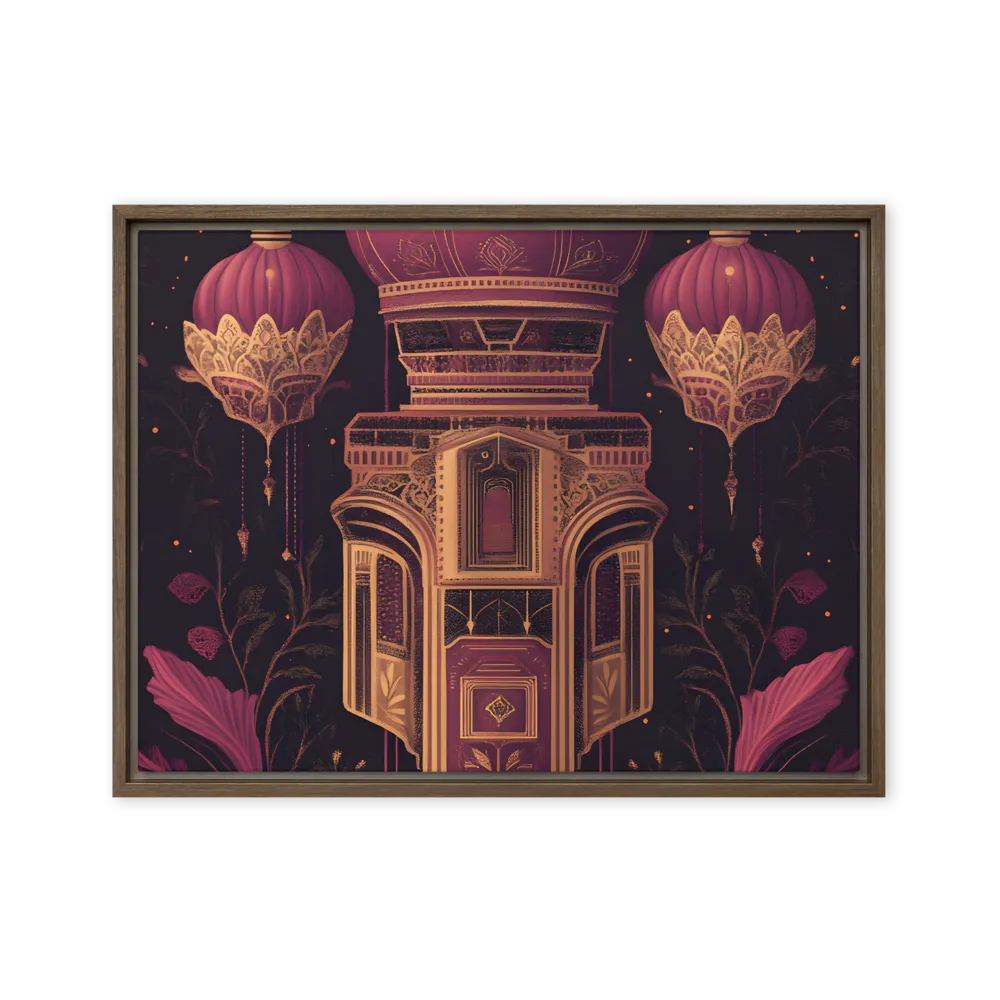 Ornate Harmony: A Digital Floral Architecture | Canvas with Brown Frame | 18″×24″