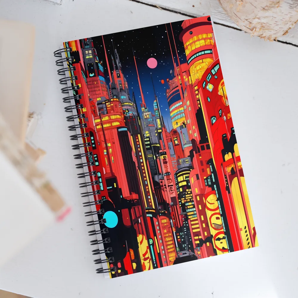 Neon Dreams: A Cyberpunk Cityscape | Spiral Notebook