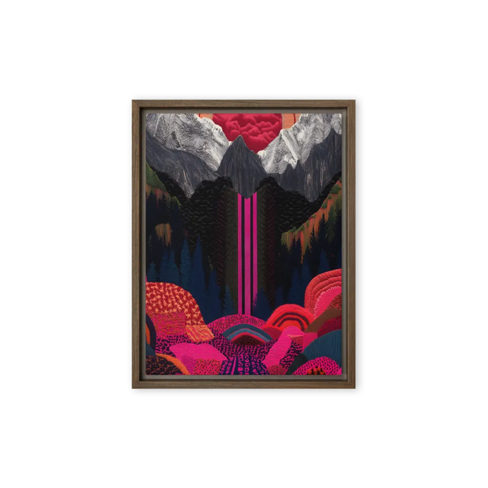 Ethereal Cascade: A Surreal Landscape | Canvas with Brown Frame | 9″×12″